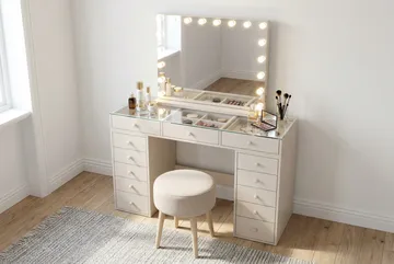 Sminkbord Basic Home Glow 120 cm med Glow Sminkspegel 80 cm Beige - Möbler - Bord & matgrupp - Sminkbord & toalettbord - Sminkbord med spegel