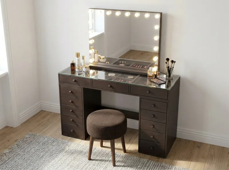 Sminkbord Basic Home Glow 120 cm med Glow Sminkspegel 80 cm Brun - Möbler - Bord & matgrupp - Sminkbord & toalettbord - Sminkbord med spegel