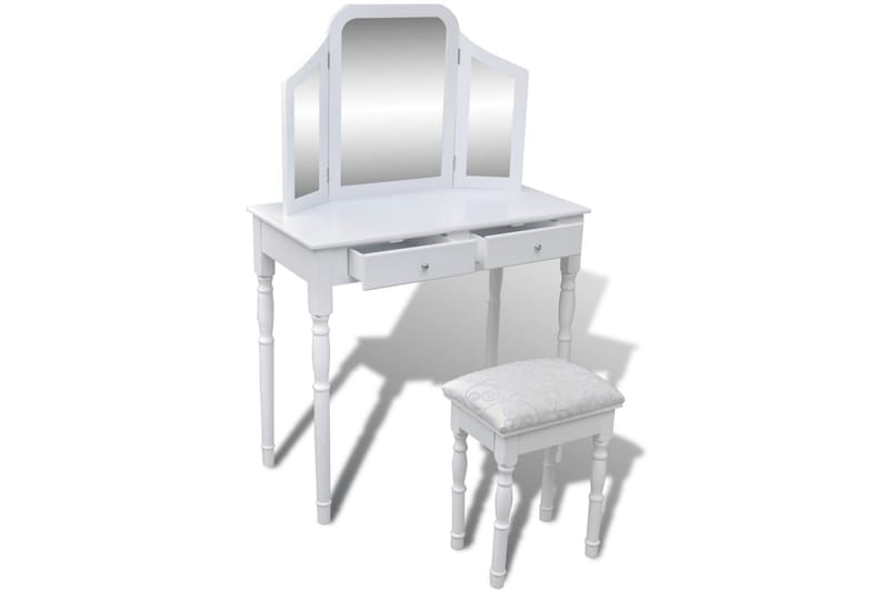 Sminkbord med 3-i-1 spegel och pall 2 lådor vit - Vit - Sminkbord & toalettbord