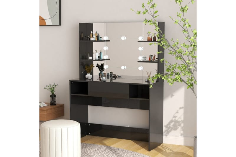 Sminkbord med LED-belysning 100x40x135 cm MDF svart glänsand - Svart - Sminkbord & toalettbord - Sminkbord med lampor