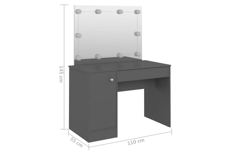 Sminkbord med LED-belysning 110x55x145 cm MDF grå - Grå - Sminkbord & toalettbord - Sminkbord med lampor