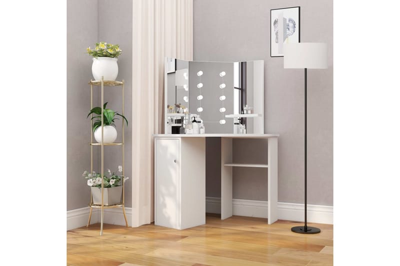 Sminkbord med LED-lampor hörn vit - Vit - Sminkbord & toalettbord - Sminkbord med lampor