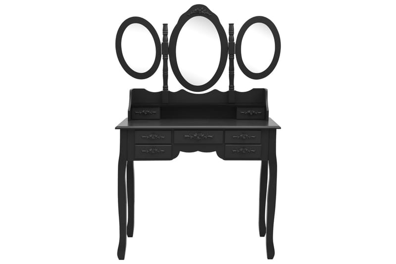 Sminkbord med pall och 3 speglar svart - Svart - Sminkbord & toalettbord