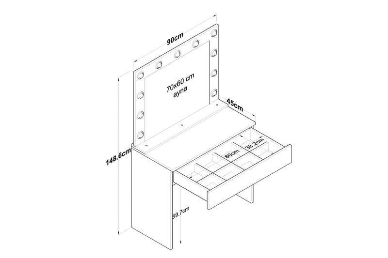 Sminkbord Naomori 90 cm - Vit - Sminkbord & toalettbord