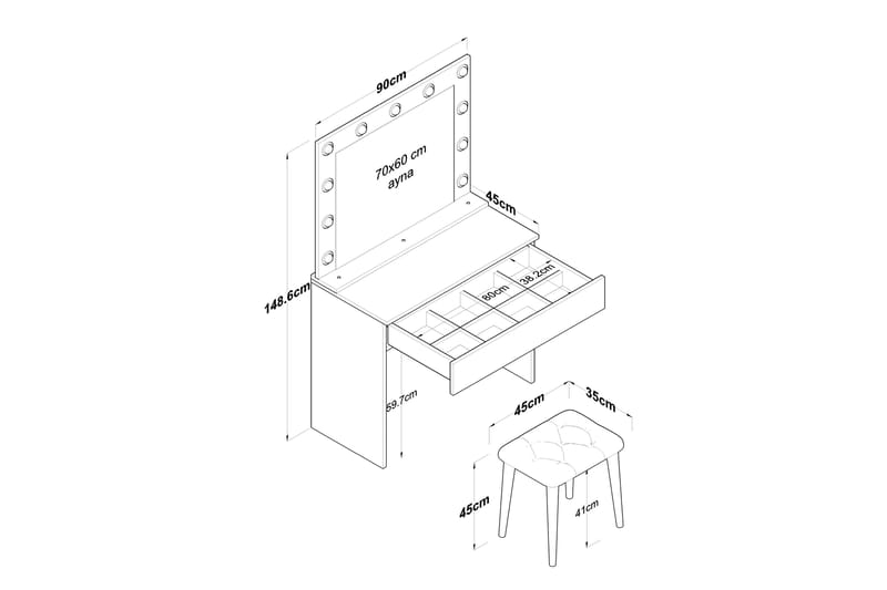 Sminkbord Rambiri 90 cm - Glass - Sminkbord & toalettbord