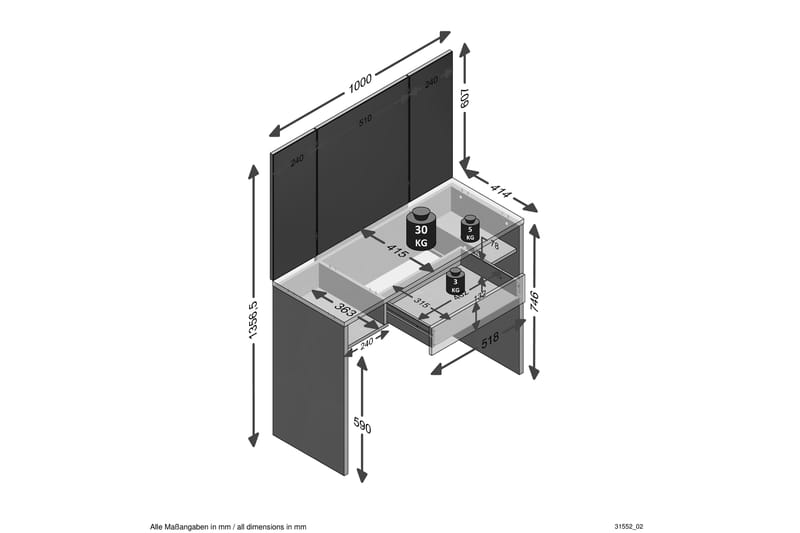 Sminkbord Sakara 100 cm - Vit - Möbler - Bord & matgrupp - Sminkbord & toalettbord