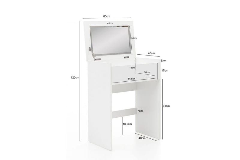 Sminkbord Wohnling Förvaringsutrymme för Osmetic White med spegelpall klassiskt modern - Möbler - Bord & matgrupp - Sminkbord & toalettbord