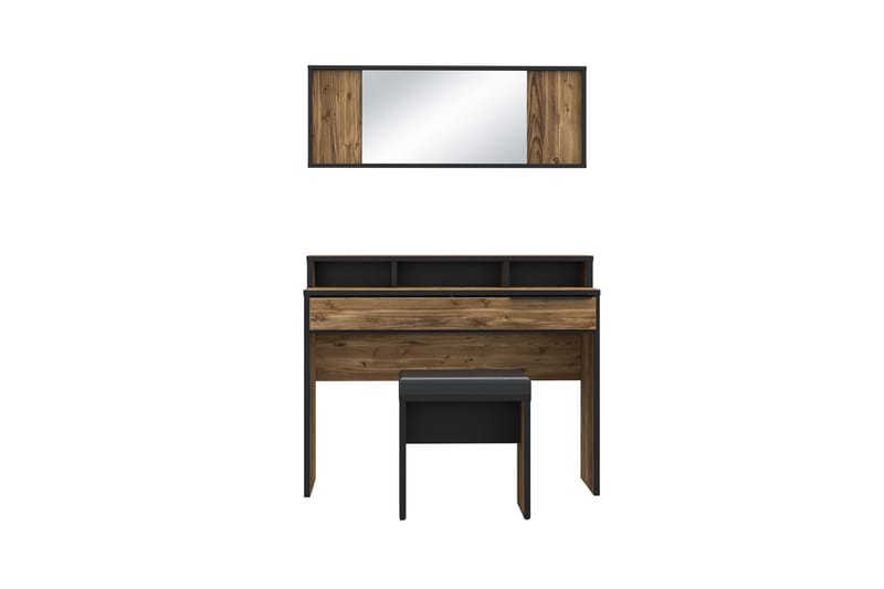 Sminkbord Yundola 110 cm - Brun/Svart - Sminkbord med spegel - Sminkbord & toalettbord