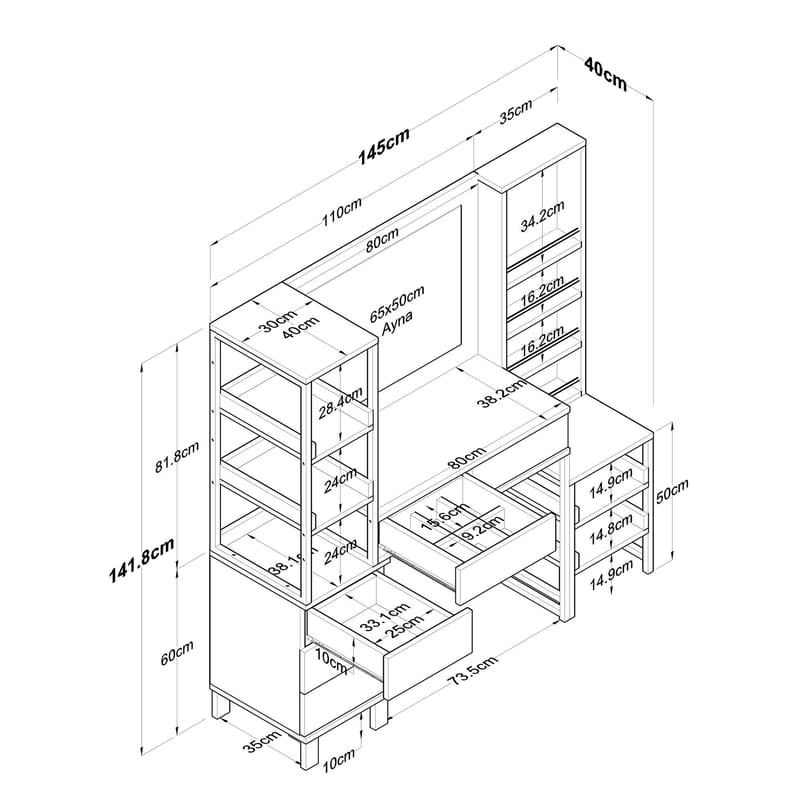 Sondal Sminkbord 145x141,8x40 cm - Vit - Möbler - Bord & matgrupp - Sminkbord & toalettbord