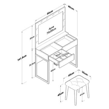 Tavren Sminkbord 90x141,8x40 cm - Vit - Möbler - Bord & matgrupp - Sminkbord & toalettbord