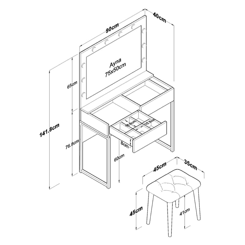 Tavren Sminkbord 90x141,8x40 cm - Vit - Möbler - Bord & matgrupp - Sminkbord & toalettbord