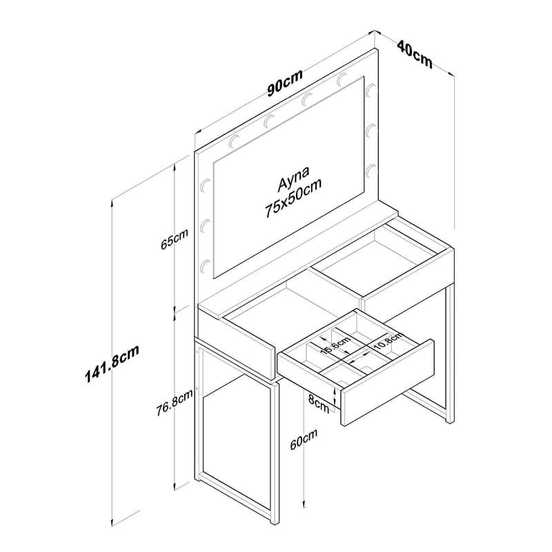 Tavren Sminkbord 90x141,8x40 cm - Vit - Möbler - Bord & matgrupp - Sminkbord & toalettbord