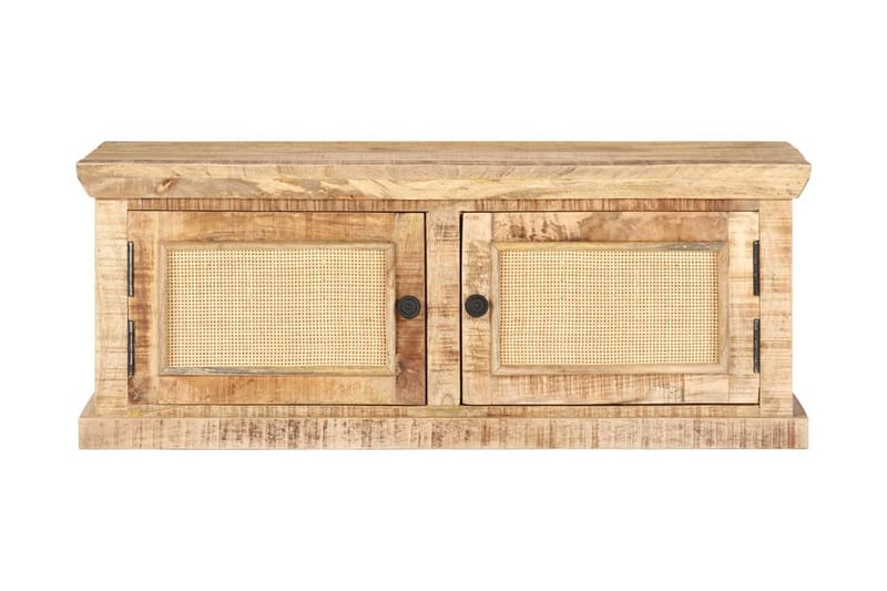 Soffbord 90x50x35 cm massivt mangoträ och naturlig rotting - Soffbord