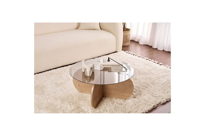 Soffbord Aeris 75 cm med Glasskiva - Safir Ek / Rök - Möbler - Bord & matgrupp - Soffbord