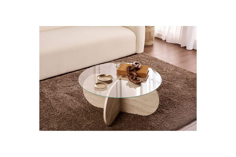 Soffbord Aeris 75 cm med Glasskiva - Travertin / Transparent - Möbler - Bord & matgrupp - Soffbord