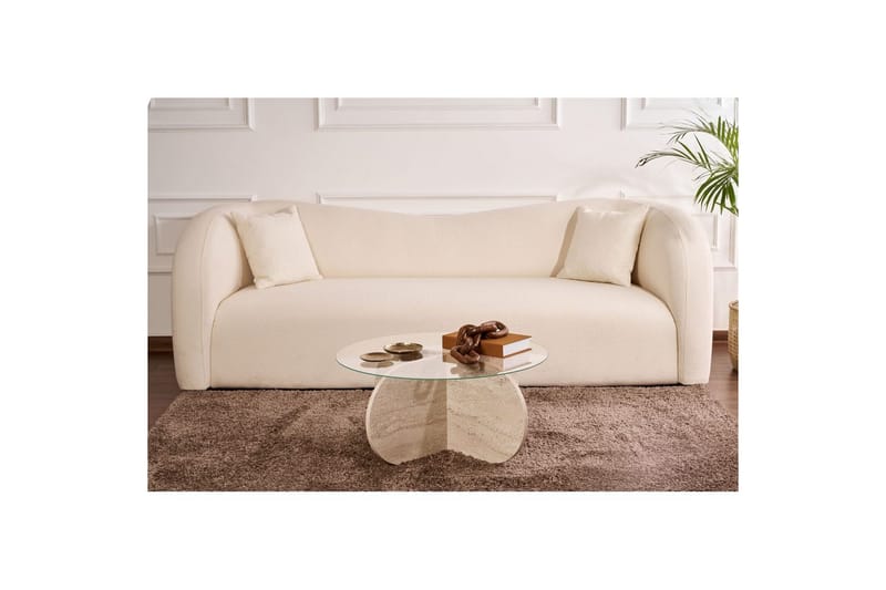 Soffbord Aeris 75 cm med Glasskiva - Travertin / Transparent - Möbler - Bord & matgrupp - Soffbord