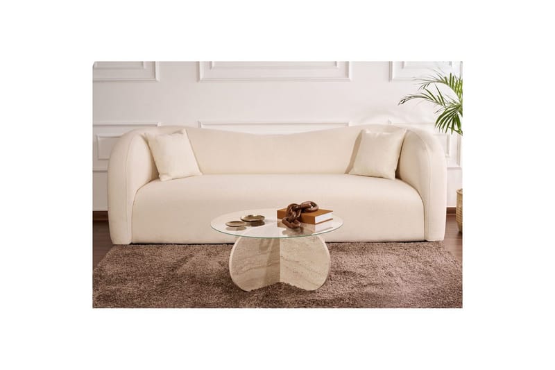 Soffbord Aeris 75 cm med Glasskiva - Travertin / Transparent - Möbler - Bord & matgrupp - Soffbord