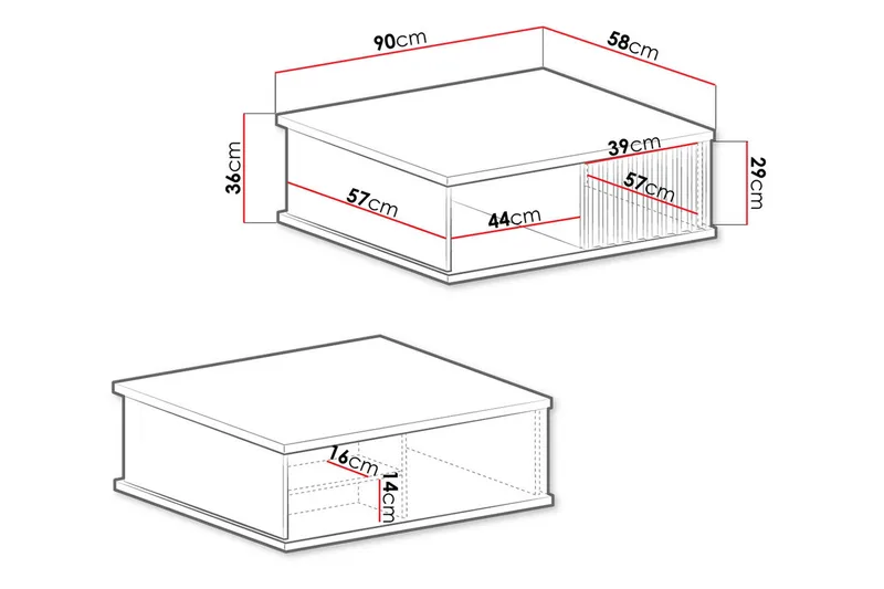 Aldbrough Soffbord 90 cm med Förvaring Hylla + Låda - Trä/Svart - Möbler - Bord & matgrupp - Soffbord