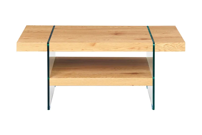 Aldreda Soffbord 110 cm med Förvaring Hylla, Glas/Natur/Brun
