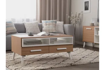 Alloa 100 cm Rektangulärt Soffbord med Lådor i Ljust Trä - Brun - Möbler - Bord & matgrupp - Soffbord
