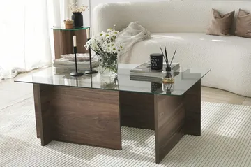 Almasi Rektangulärt Soffbord 105x40x105 cm - Brun / Valnöt / Glas - Möbler - Bord & matgrupp - Soffbord