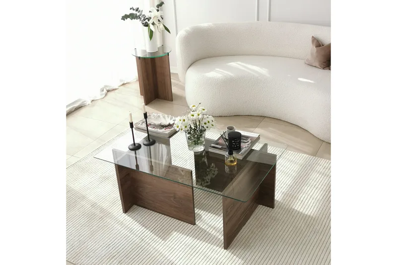 Almasi Rektangulärt Soffbord 105x40x105 cm - Brun / Valnöt / Glas - Möbler - Bord & matgrupp - Soffbord