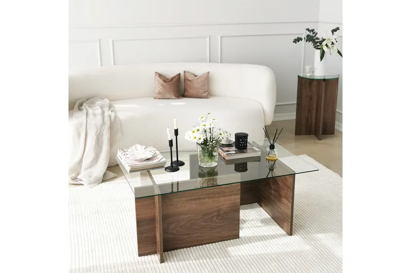 Almasi Rektangulärt Soffbord 105x40x105 cm - Brun / Valnöt / Glas - Möbler - Bord & matgrupp - Soffbord