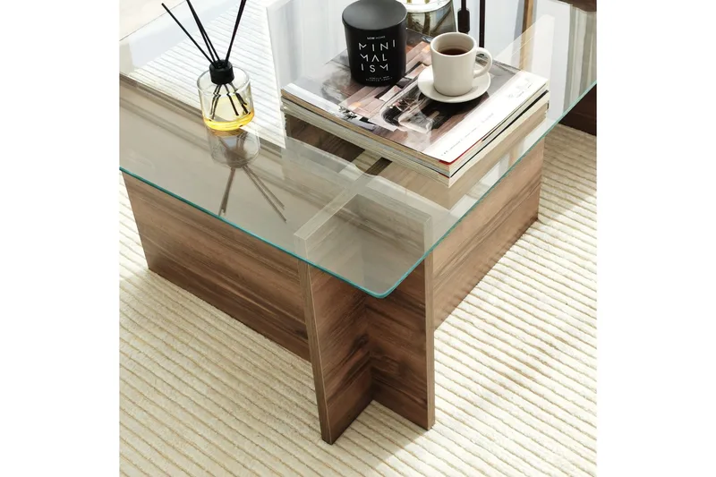 Almasi Rektangulärt Soffbord 105x40x105 cm - Brun / Valnöt / Glas - Möbler - Bord & matgrupp - Soffbord