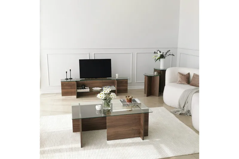 Almasi Rektangulärt Soffbord 105x40x105 cm - Brun / Valnöt / Glas - Möbler - Bord & matgrupp - Soffbord