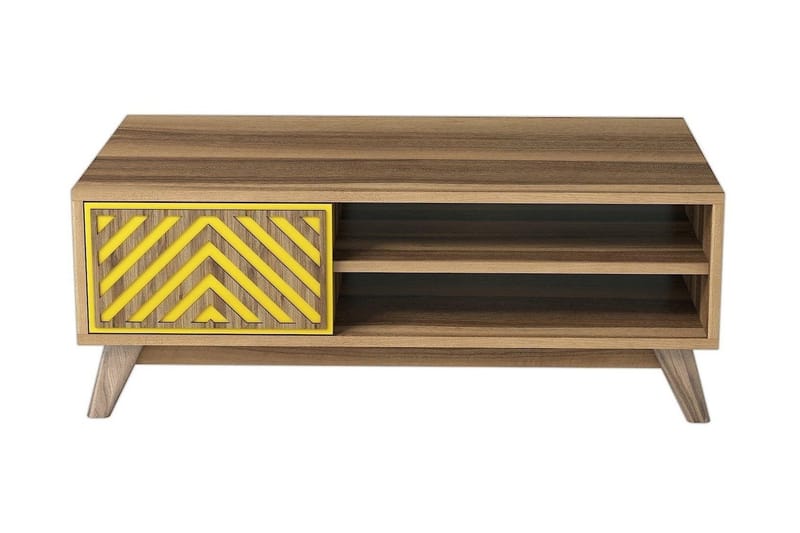 Soffbord Amtorp 105 cm med Förvaring 2 Hyllor Linjer + Skåp - Brun/Gul - Soffbord