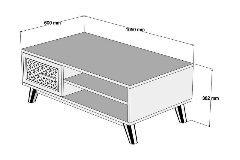 Soffbord Amtorp 105 cm med Förvaring 2 Hyllor+Skåp Diamantmö - Ek/Vit/Brun - Soffbord