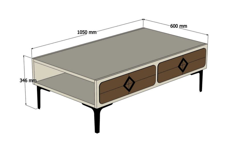 Soffbord Amtorp 105 cm med Förvaring Hylla Fiskbensmönster - Brun/Blå - Soffbord