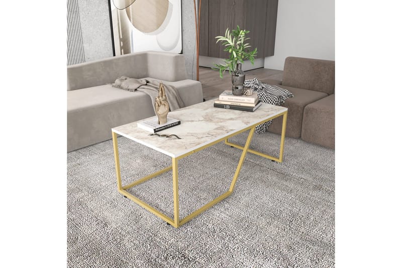 Andifli Rektangulärt Soffbord 120 cm i Trä med Geometriskt Underrede - Vit - Möbler - Bord & matgrupp - Soffbord