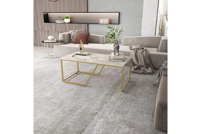 Andifli Rektangulärt Soffbord 120 cm i Trä med Geometriskt Underrede - Vit - Möbler - Bord & matgrupp - Soffbord