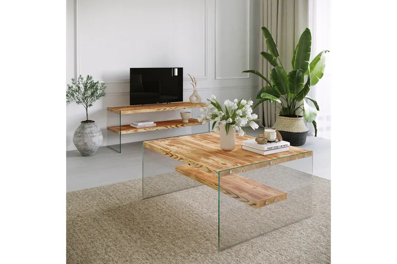 Assanisa Soffbord 75 cm - Natur/Glas - Möbler - Bord & matgrupp - Soffbord - Soffbord med förvaring