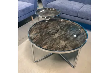 Astor Runt Soffbord i Metall och Glas - Grå - Möbler - Bord & matgrupp - Soffbord