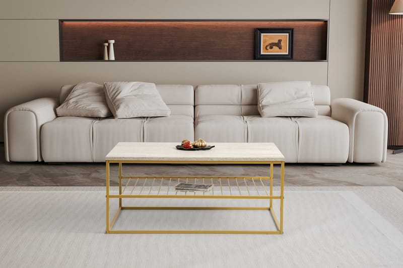Soffbord Asude 95 cm - Guld/Marmor - Möbler - Bord & matgrupp - Soffbord