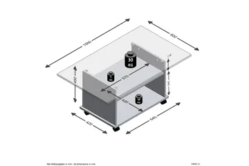 Azur Soffbord 100 cm med Förvaring Hylla på Hjul - Vit/Betonggrå - Möbler - Bord & matgrupp - Soffbord - Soffbord med förvaring