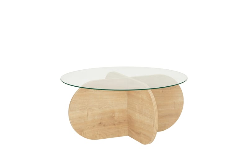 Bengul 75 cm Runt Soffbord i Glas med Träunderrede - Klar - Möbler - Bord & matgrupp - Soffbord