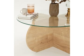 Bengul 75 cm Runt Soffbord i Glas med Träunderrede - Klar - Möbler - Bord & matgrupp - Soffbord