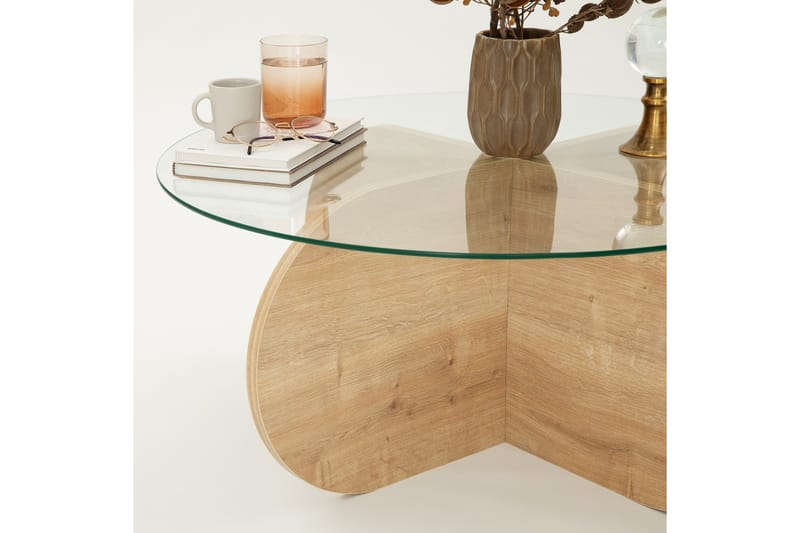 Bengul 75 cm Runt Soffbord i Glas med Träunderrede - Klar - Möbler - Bord & matgrupp - Soffbord