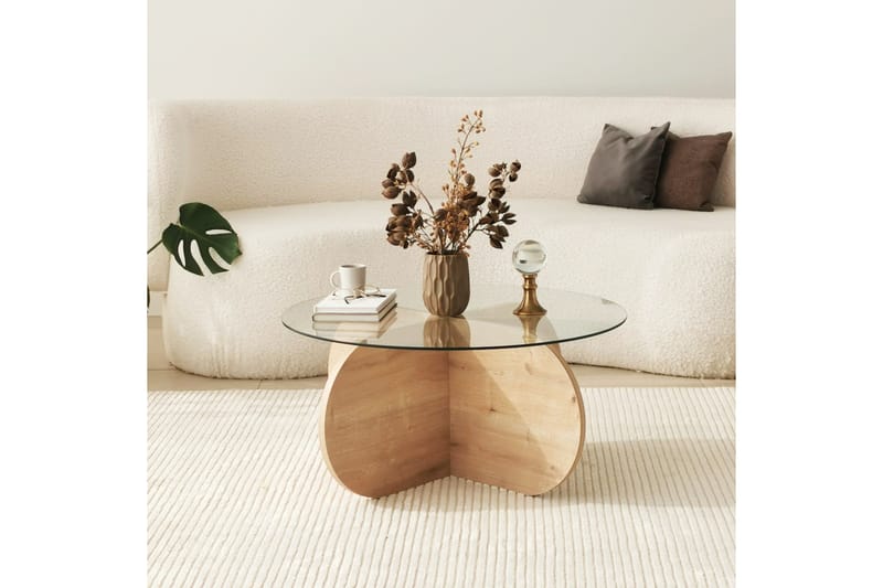 Bengul 75 cm Runt Soffbord i Glas med Träunderrede - Klar - Möbler - Bord & matgrupp - Soffbord