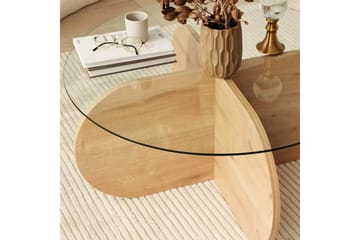 Bengul 75 cm Runt Soffbord i Glas med Träunderrede - Klar - Möbler - Bord & matgrupp - Soffbord