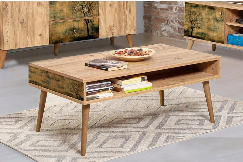 Brokind Soffbord 110 cm med Förvaring Hylla Träd - Natur - Möbler - Bord & matgrupp - Soffbord - Soffbord med förvaring
