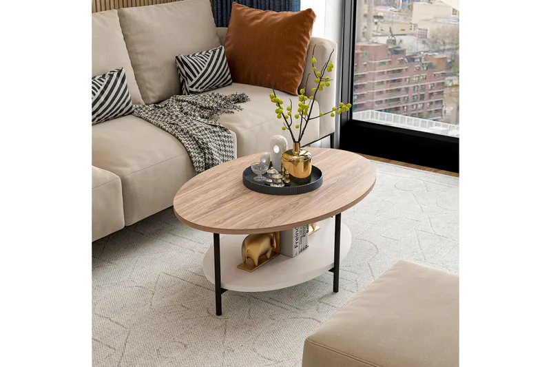 Burata Soffbord 90 cm - Ek/Vit - Möbler - Bord & matgrupp - Soffbord