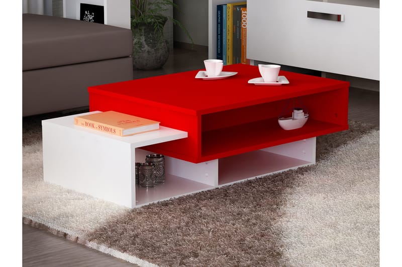 Soffbord Cathi 105 cm med Förvaring Hyllor - Vit/Röd - Soffbord
