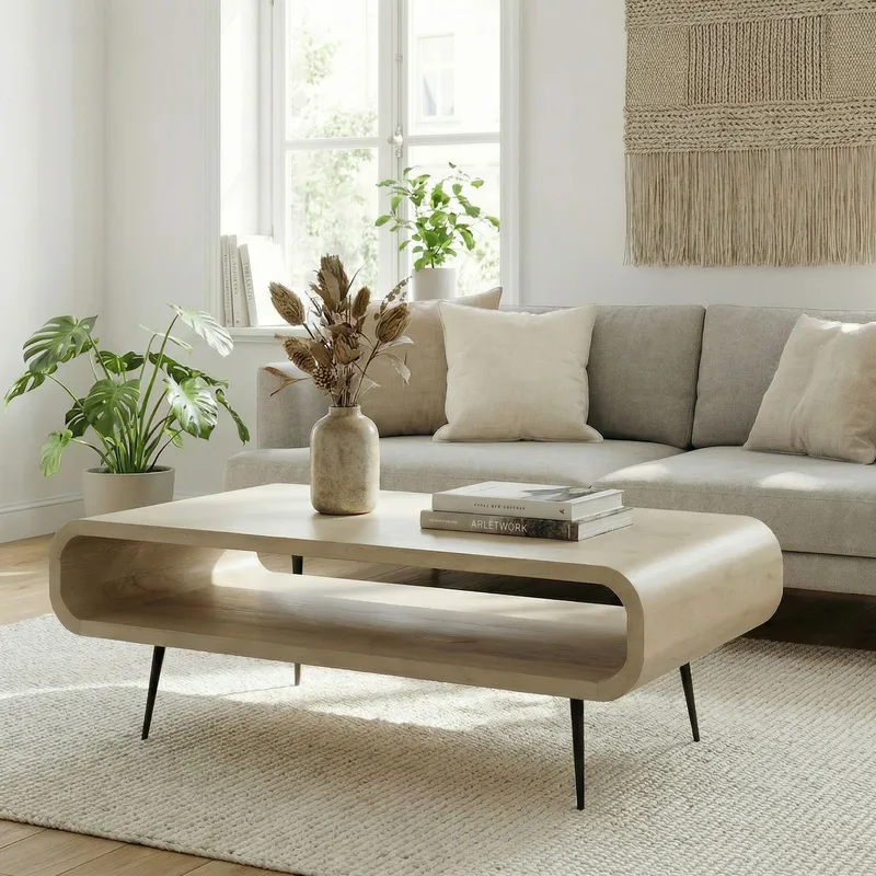 Cevik Soffbord 90 cm i massivt mangoträ - vitlaserad - Möbler - Bord & matgrupp - Soffbord - Soffbord med förvaring