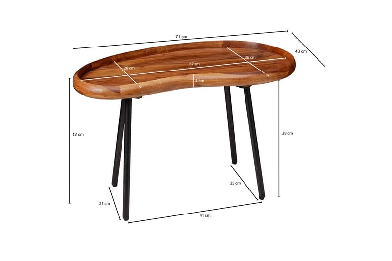 Cindal 71 cm Ovalt Soffbord med Upphöjd Kant i Valnöt - Brun - Möbler - Bord & matgrupp - Soffbord