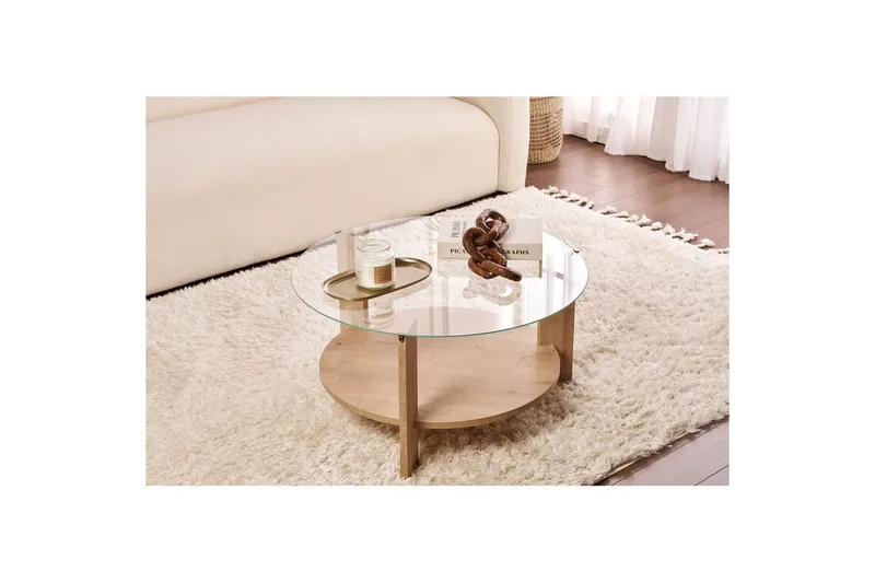 Soffbord Clara 75 cm med Glasskiva - Safir Ek / Transparent - Möbler - Bord & matgrupp - Soffbord