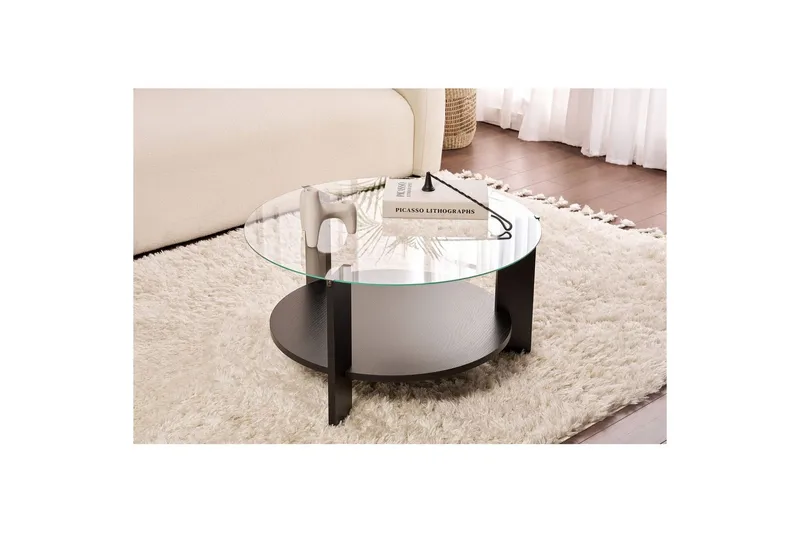 Soffbord Clara 75 cm med Glasskiva - Trä Svart / Transparent - Möbler - Bord & matgrupp - Soffbord